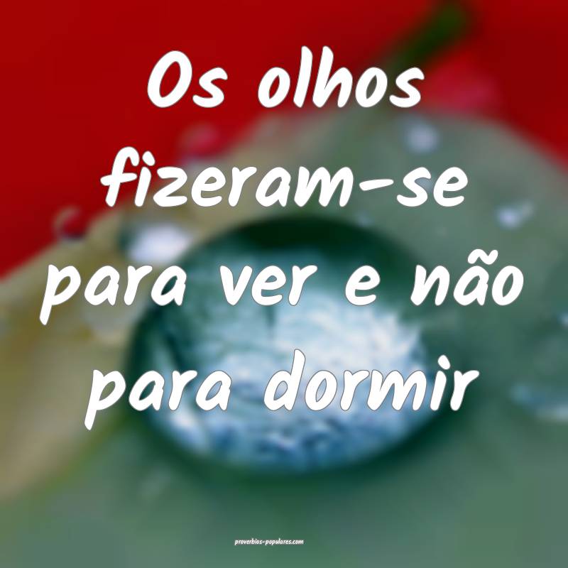 Os olhos fizeram-se para ver e não para dormir...