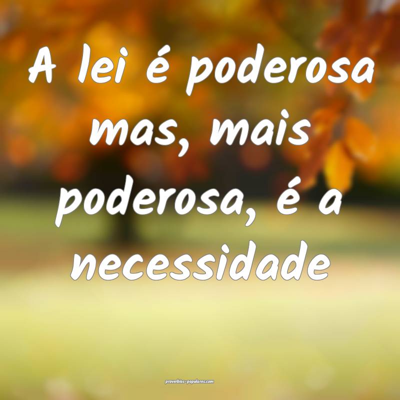 A lei é poderosa mas, mais poderosa, é a necessi ...