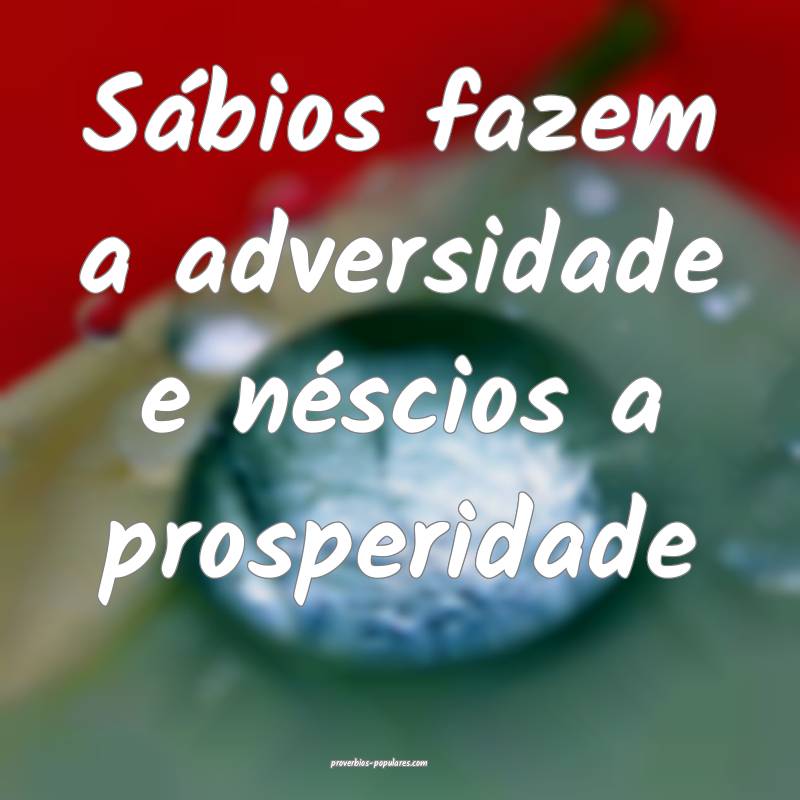 Sábios fazem a adversidade e néscios a prosperidade...