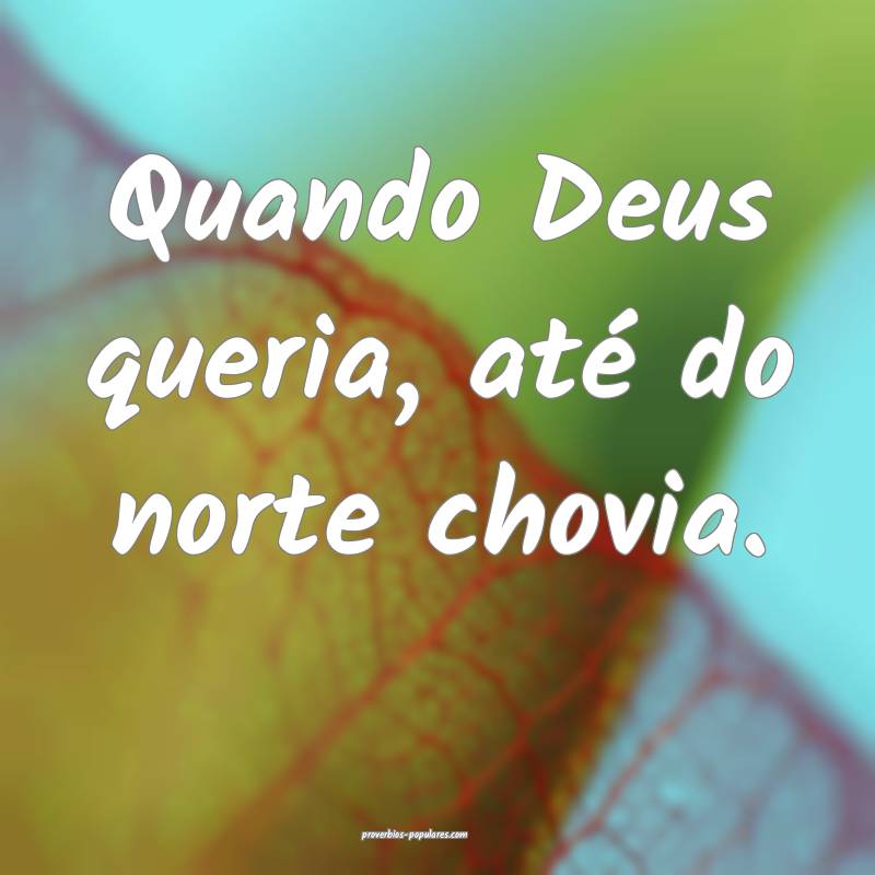 Quando Deus queria, até do norte chovia.
...