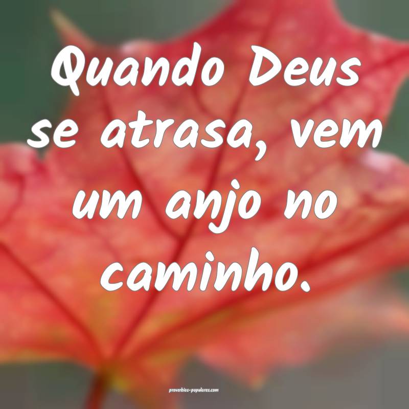 Quando Deus se atrasa, vem um anjo no caminho.
 ...