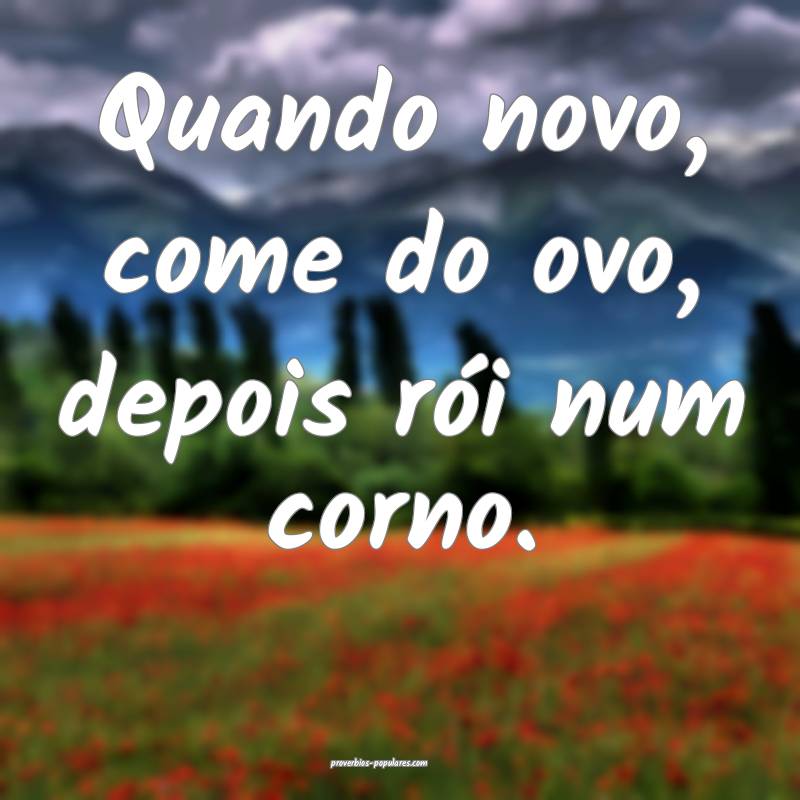 Quando novo, come do ovo, depois rói num corno.
...