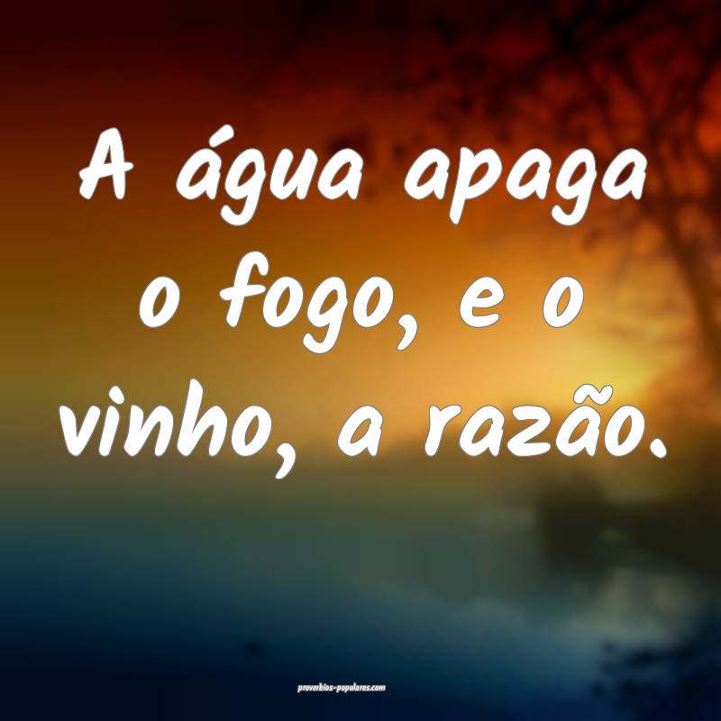 A água apaga o fogo, e o vinho, a razão.
...
