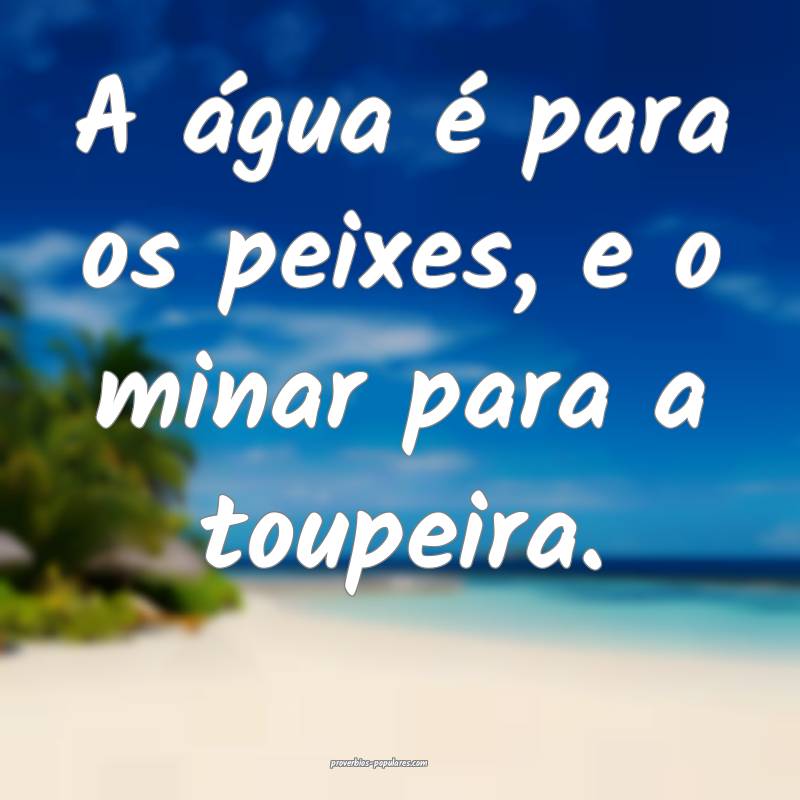 A água é para os peixes, e o minar para a toupeira.
...