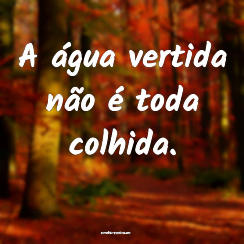 A água vertida não é toda colhida.
...