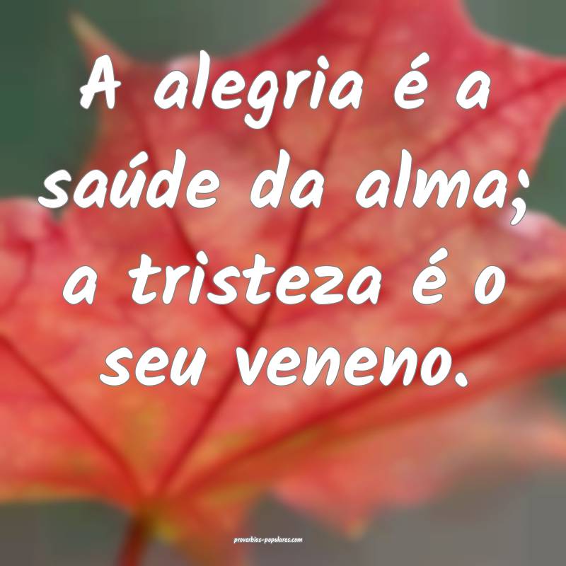 A alegria é a saúde da alma; a tristeza é o seu veneno.
...