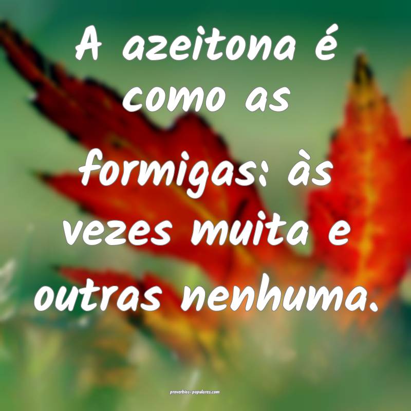 A azeitona é como as formigas: às vezes muita e outras nenhuma.
...