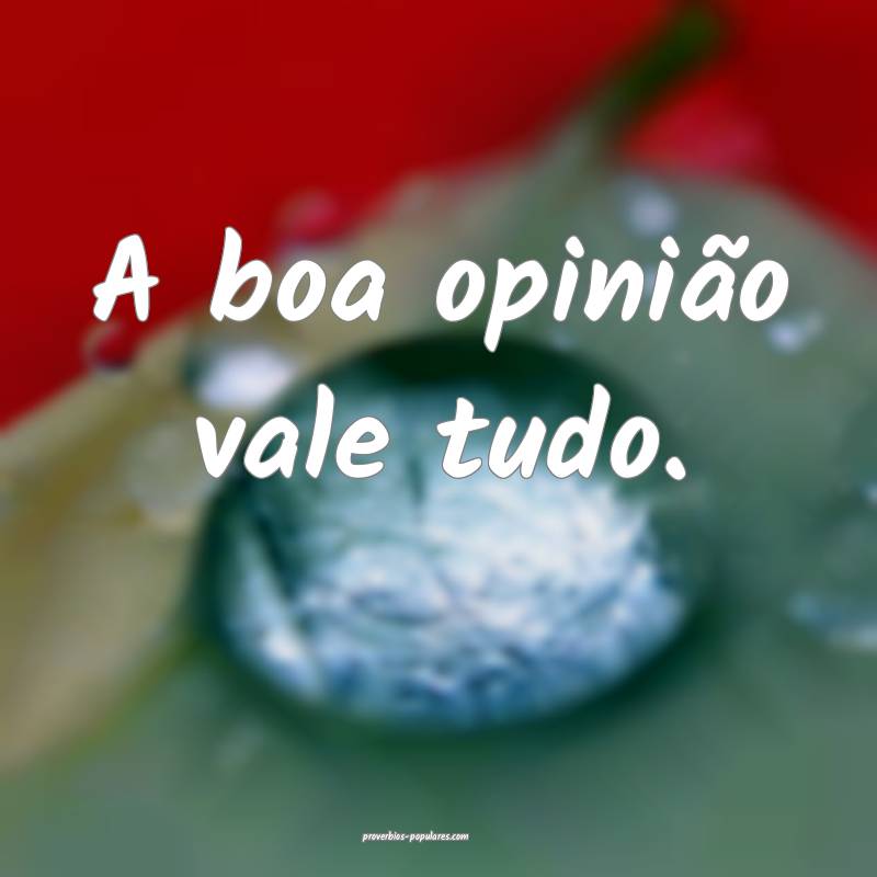 A boa opinião vale tudo.
...