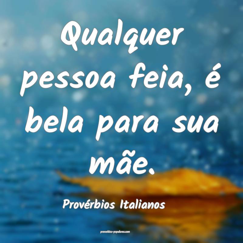 Qualquer pessoa feia, é bela para sua mãe.
...