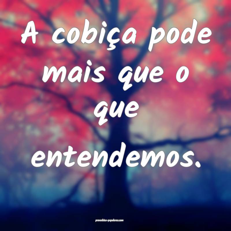A cobiça pode mais que o que entendemos.
...