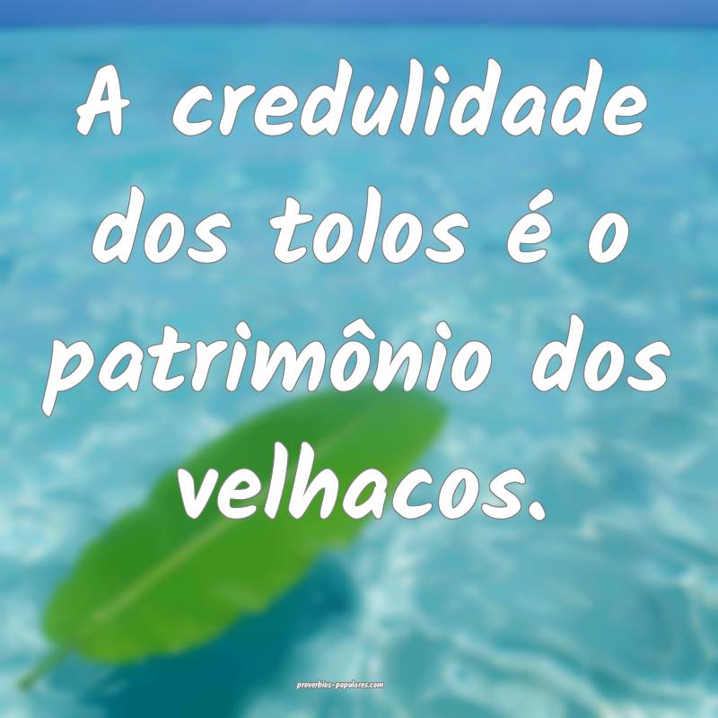 A credulidade dos tolos é o patrimônio dos velhacos.
...