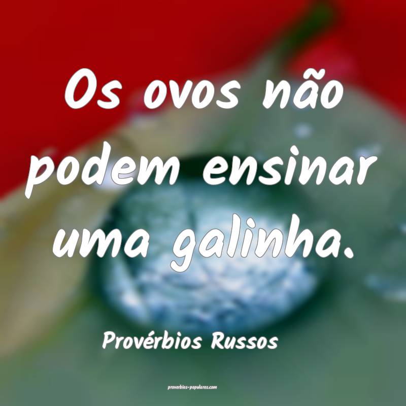 Os ovos não podem ensinar uma galinha.
...