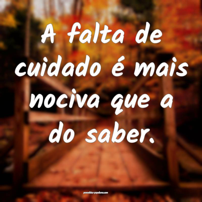 A falta de cuidado é mais nociva que a do saber.
...