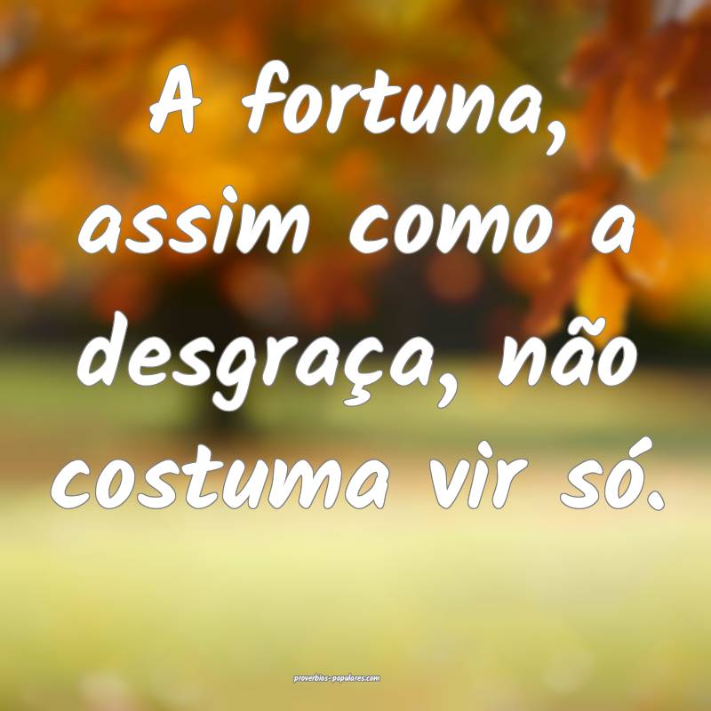 A fortuna, assim como a desgraça, não costuma vir só.
...
