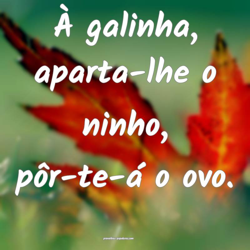 À galinha, aparta-lhe o ninho, pôr-te-á o ovo.
...