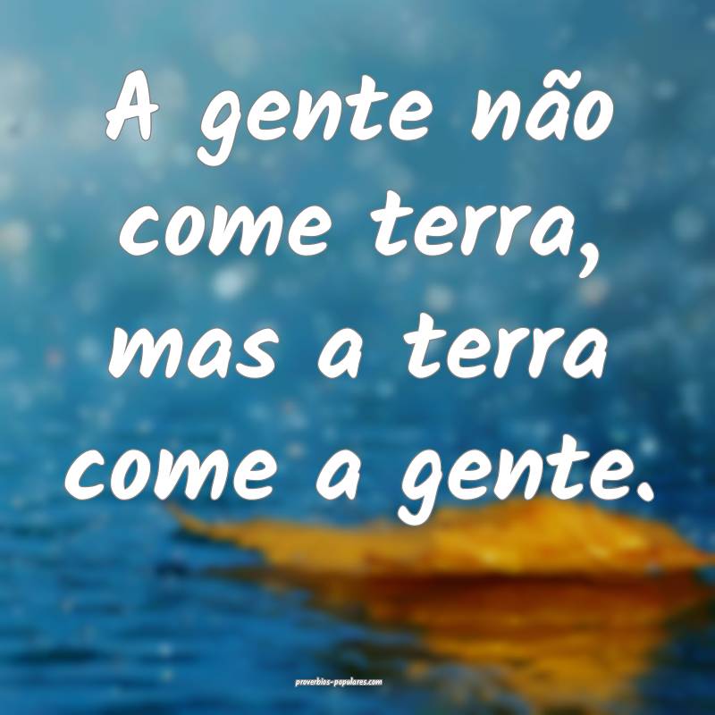 A gente não come terra, mas a terra come a gente. ...