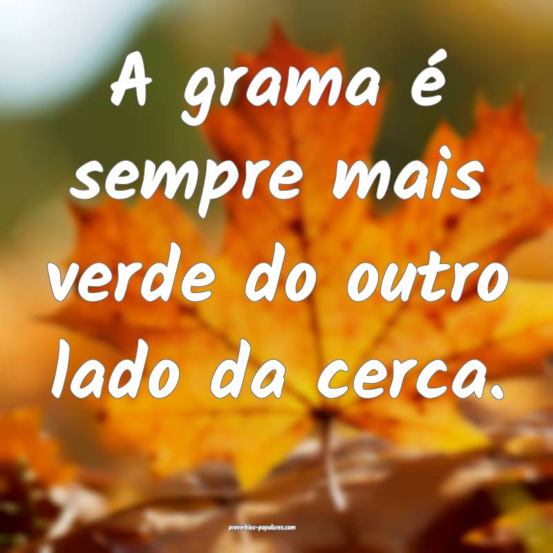A grama é sempre mais verde do outro lado da cerca.
...