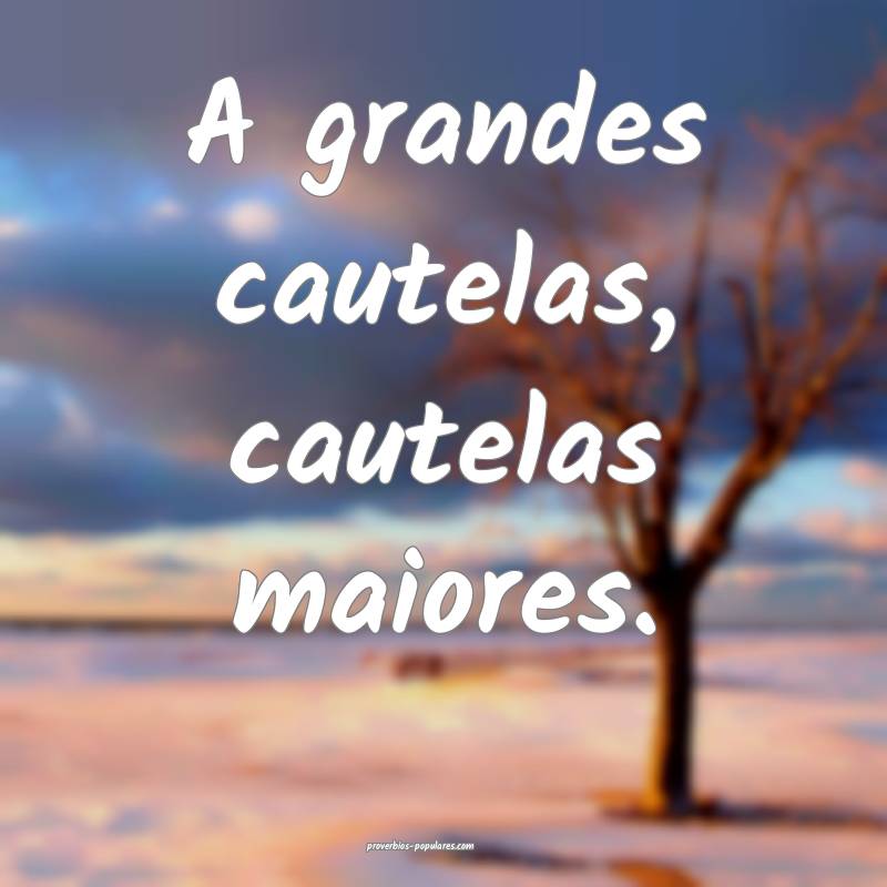 A grandes cautelas, cautelas maiores.
...