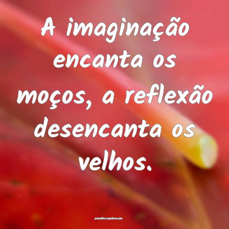 A imaginação encanta os moços, a reflexão desencanta os velhos.
...