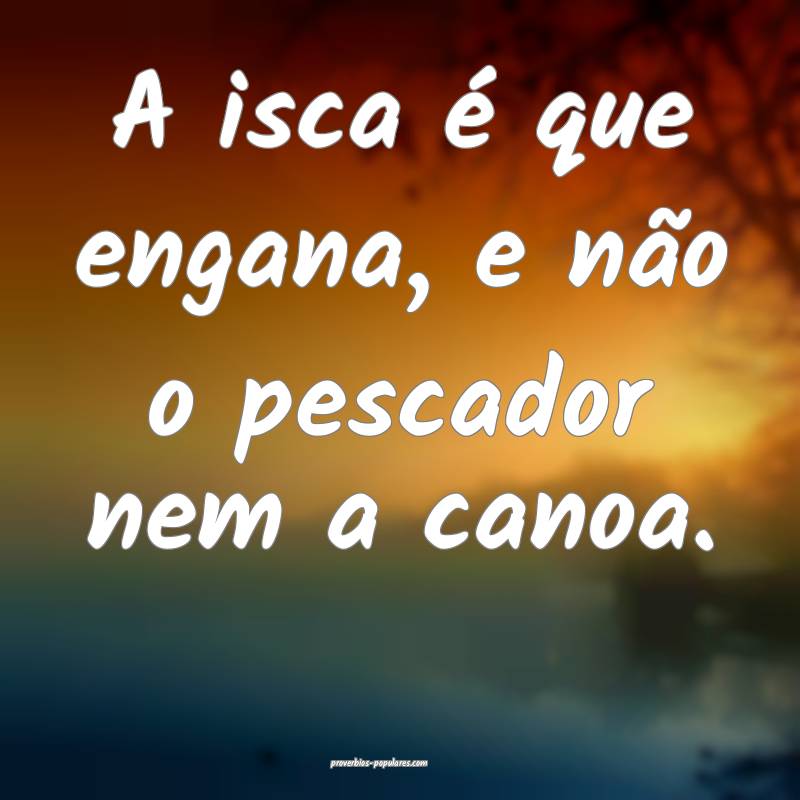 A isca é que engana, e não o pescador nem a canoa.
...