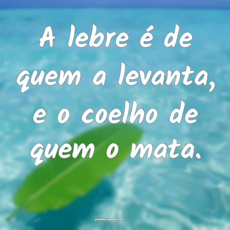 A lebre é de quem a levanta, e o coelho de quem o mata.
...