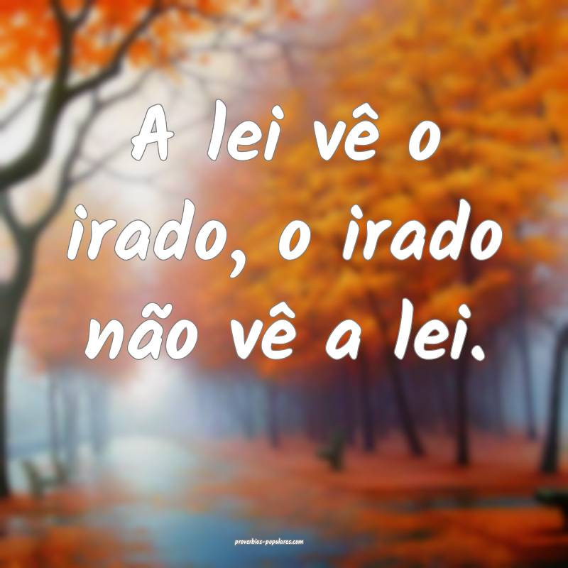 A lei vê o irado, o irado não vê a lei.
...