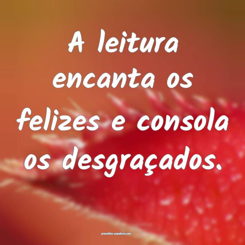 A leitura encanta os felizes e consola os desgraçados.
...