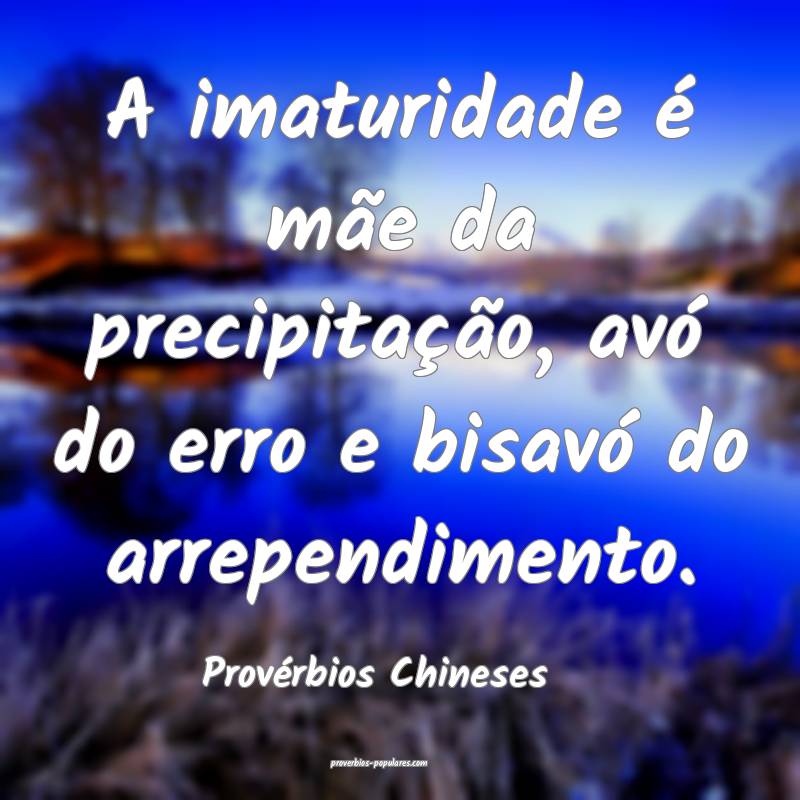 Provérbios Chineses - A imaturidade é mãe da pr ...