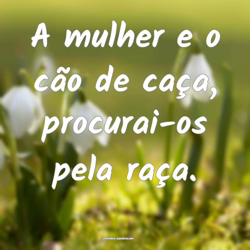 A mulher e o cão de caça, procurai-os pela raça.
...