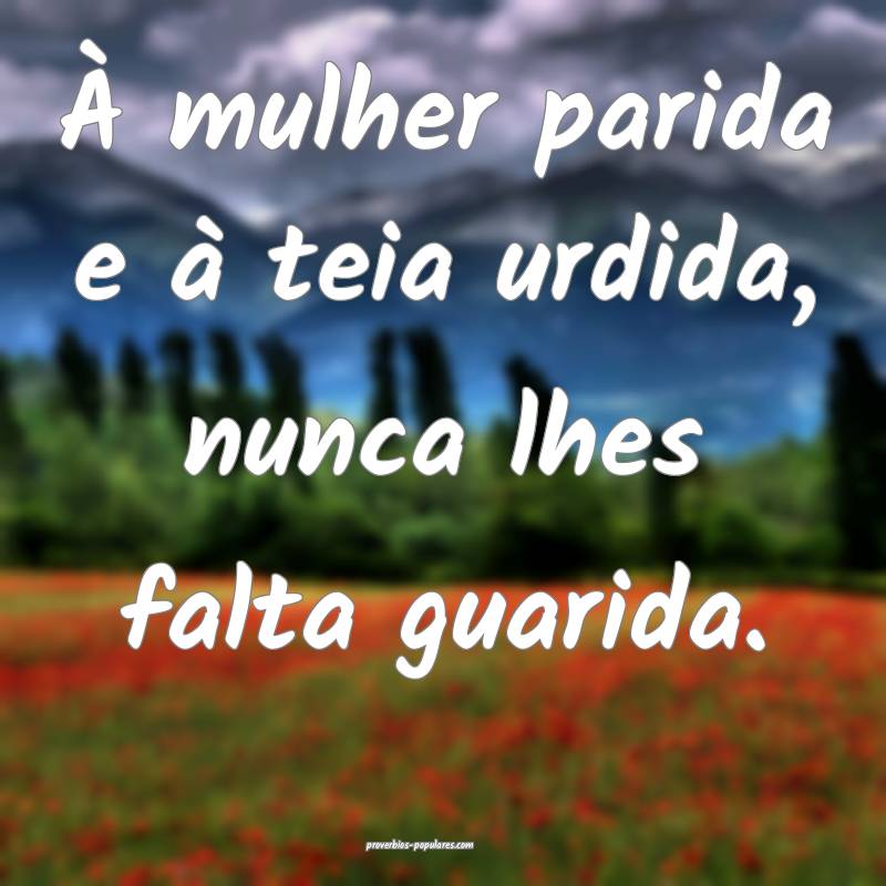 À mulher parida e à teia urdida, nunca lhes falta guarida.
...