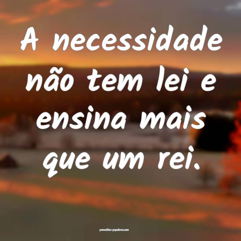 A necessidade não tem lei e ensina mais que um rei.
...