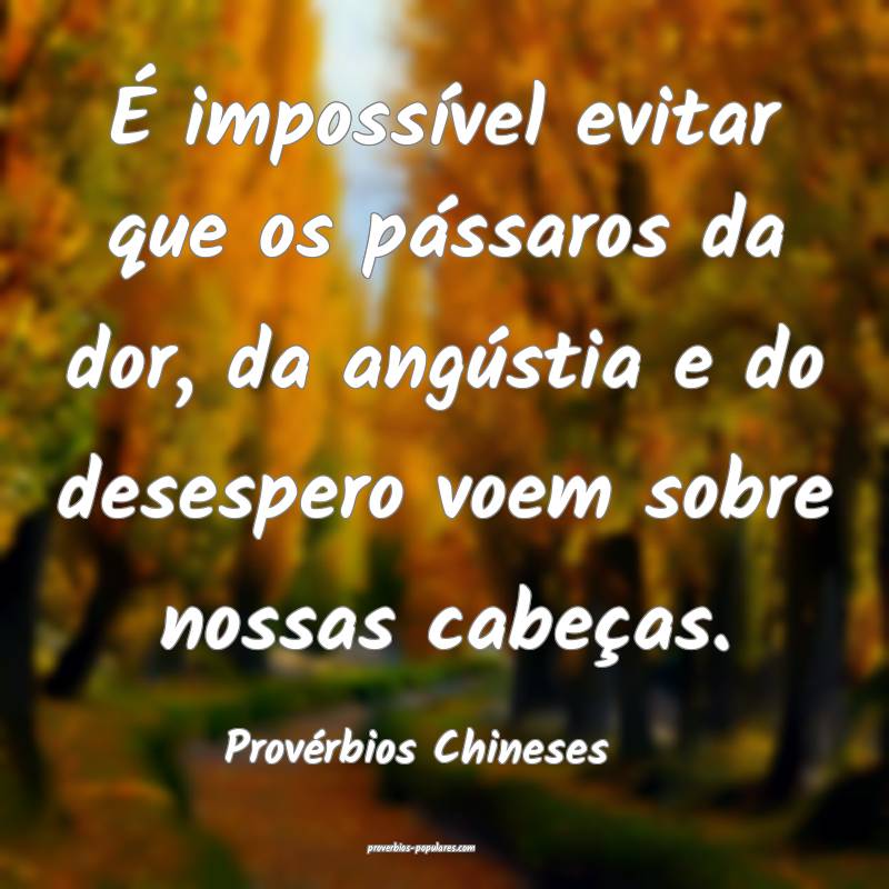 É impossível evitar que os pássaros da dor, da angústia e do deses...