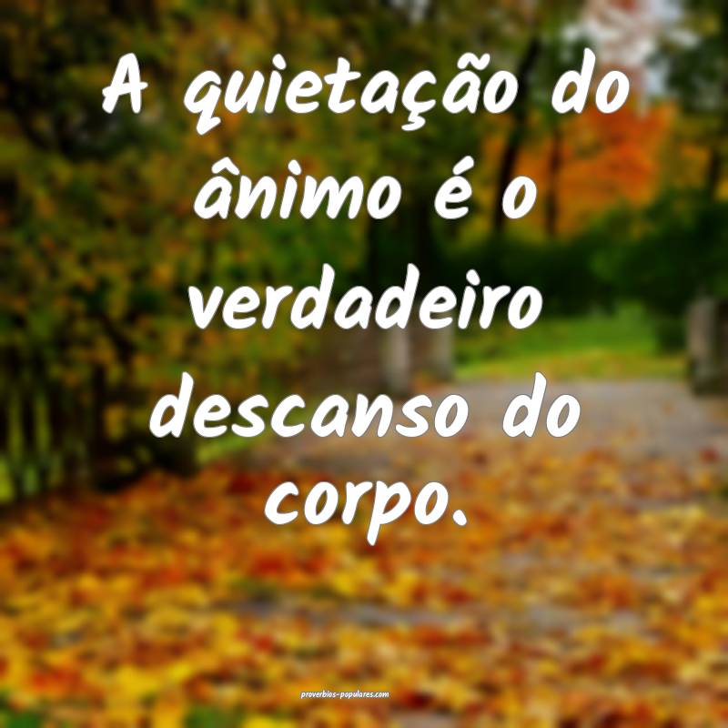 A quietação do ânimo é o verdadeiro descanso do corpo.
...