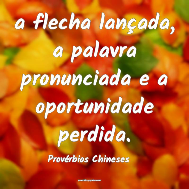 a flecha lançada, a palavra pronunciada e a oportunidade perdida.
...