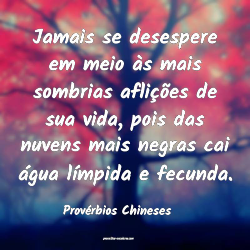 Jamais se desespere em meio às mais sombrias aflições de sua vida, ...