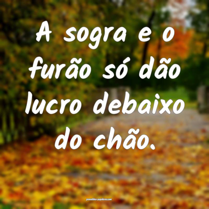 A sogra e o furão só dão lucro debaixo do chão.
...