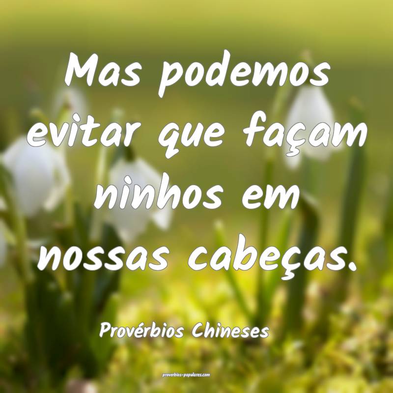 Mas podemos evitar que façam ninhos em nossas cabeças.
...