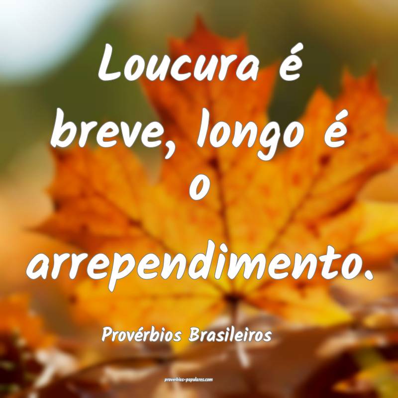 Loucura é breve, longo é o arrependimento.
...
