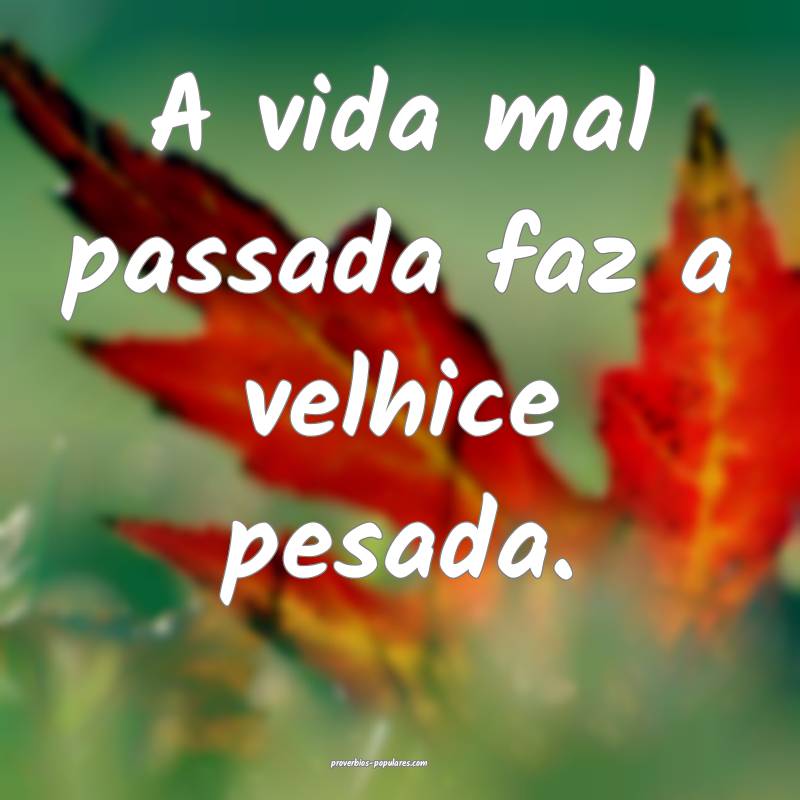 A vida mal passada faz a velhice pesada.
 ...