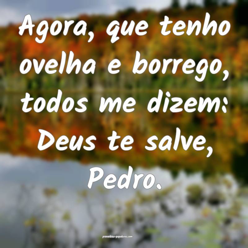 Agora, que tenho ovelha e borrego, todos me dizem: Deus te salve, Pedr...