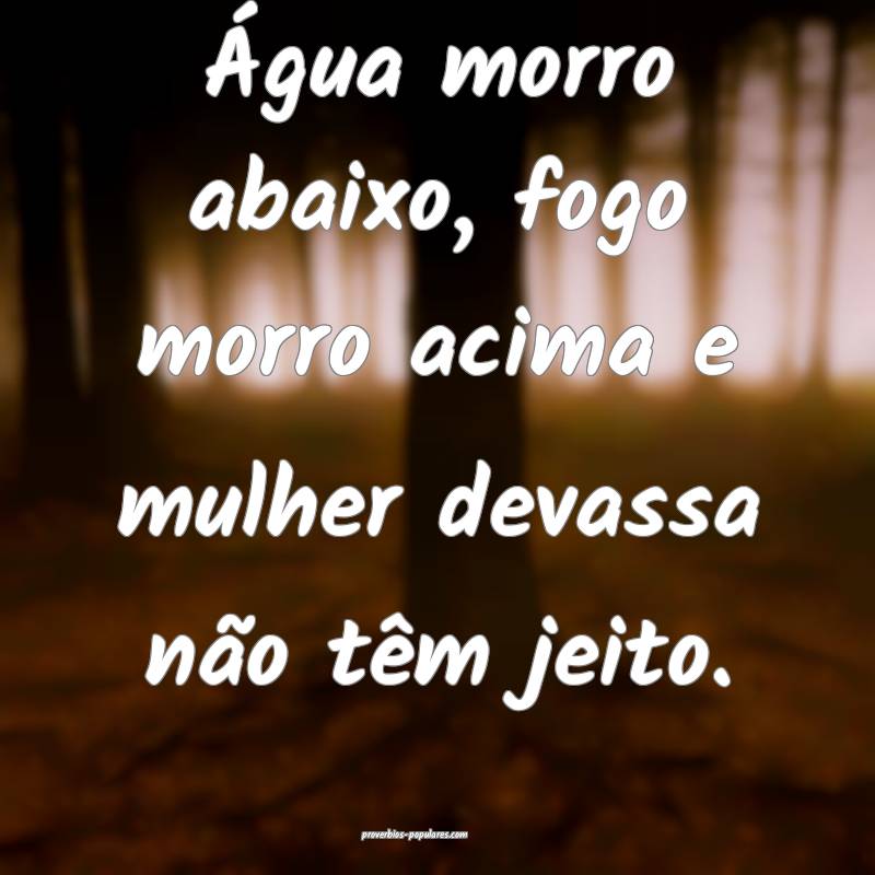 Água morro abaixo, fogo morro acima e mulher devassa não têm jeito....