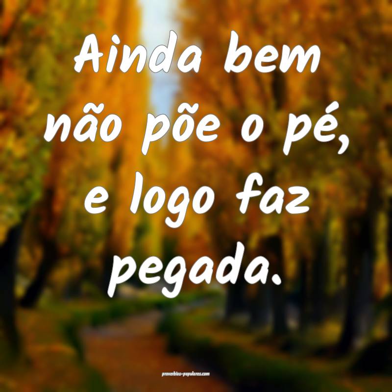 Ainda bem não põe o pé, e logo faz pegada.
...