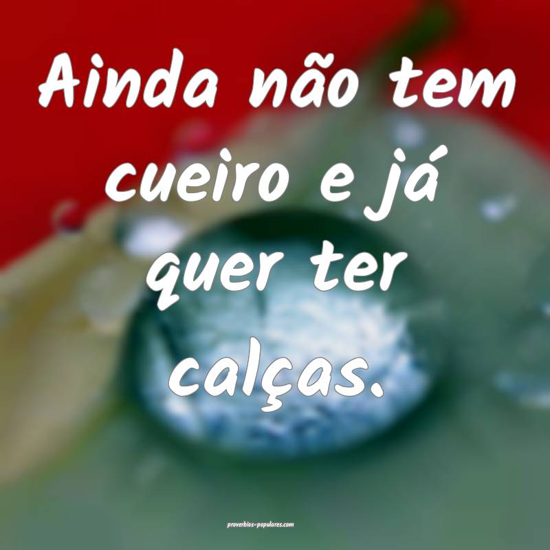 Ainda não tem cueiro e já quer ter calças.
 ...