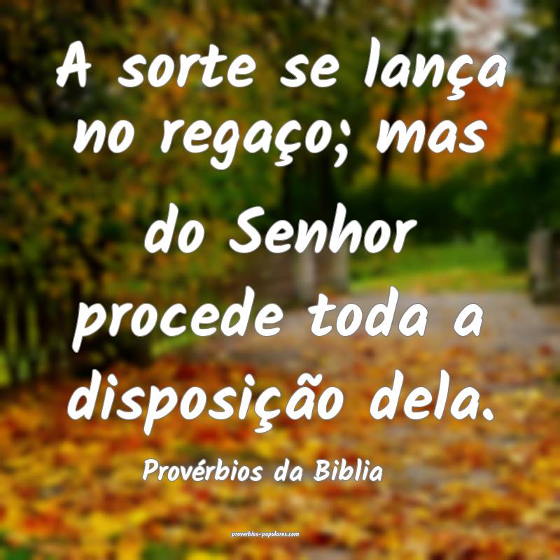 A sorte se lança no regaço; mas do Senhor procede toda a disposiçã...
