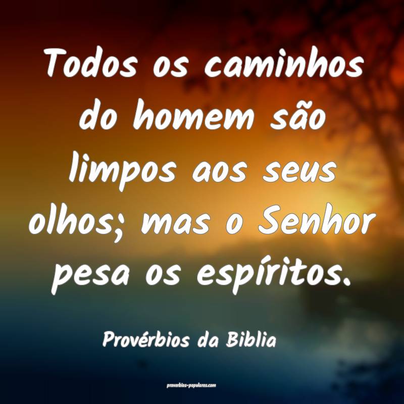 Todos os caminhos do homem são limpos aos seus olhos; mas o Senhor pe...
