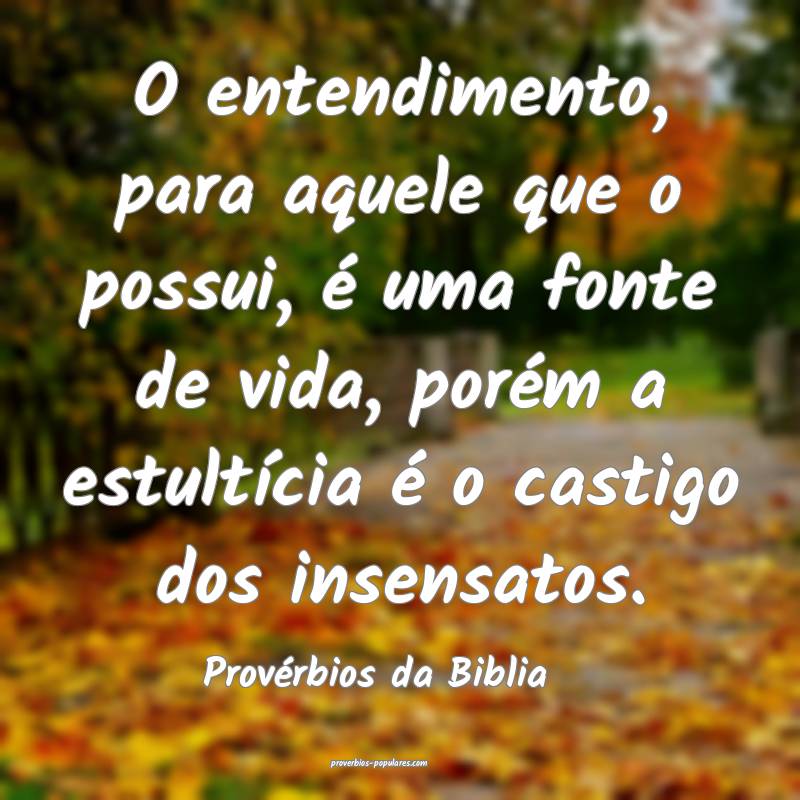 O entendimento, para aquele que o possui, é uma fonte de vida, porém...