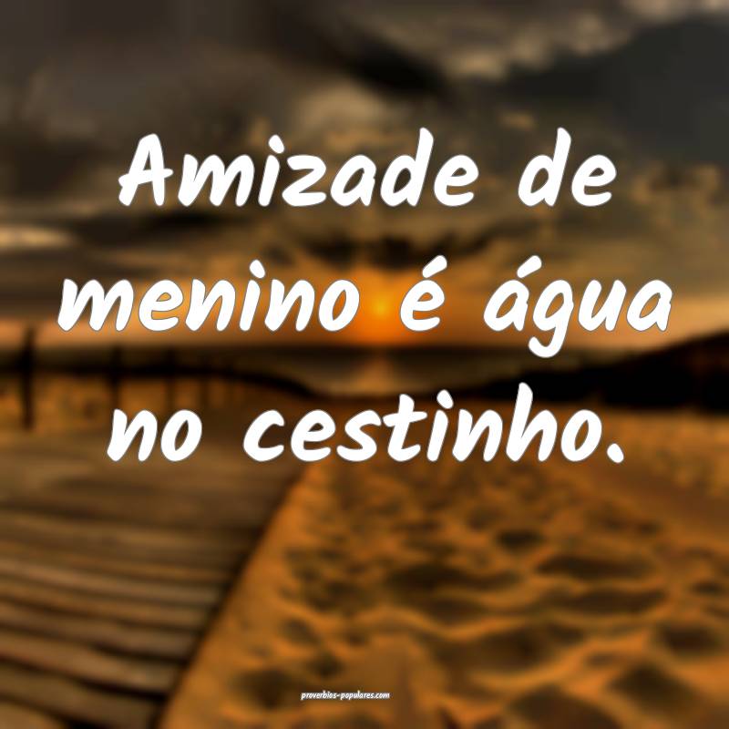 Amizade de menino é água no cestinho.
...