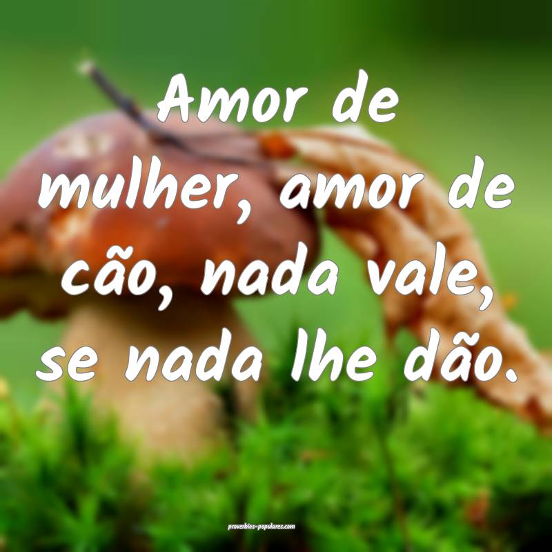 Amor de mulher, amor de cão, nada vale, se nada l ...