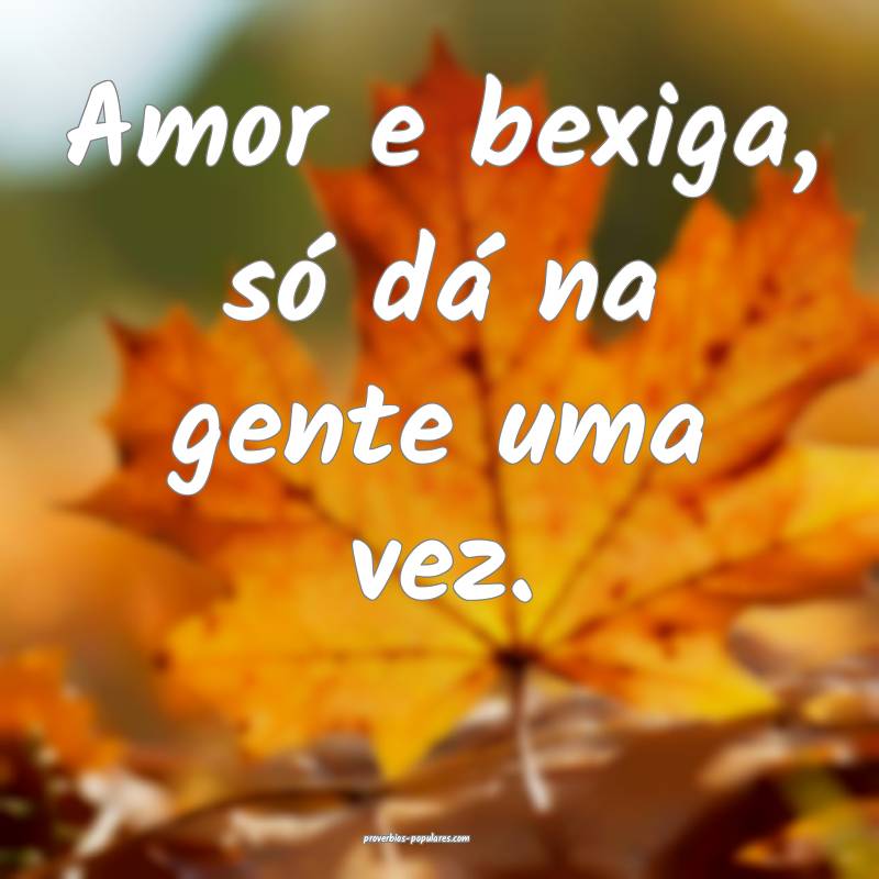 Amor e bexiga, só dá na gente uma vez.
...