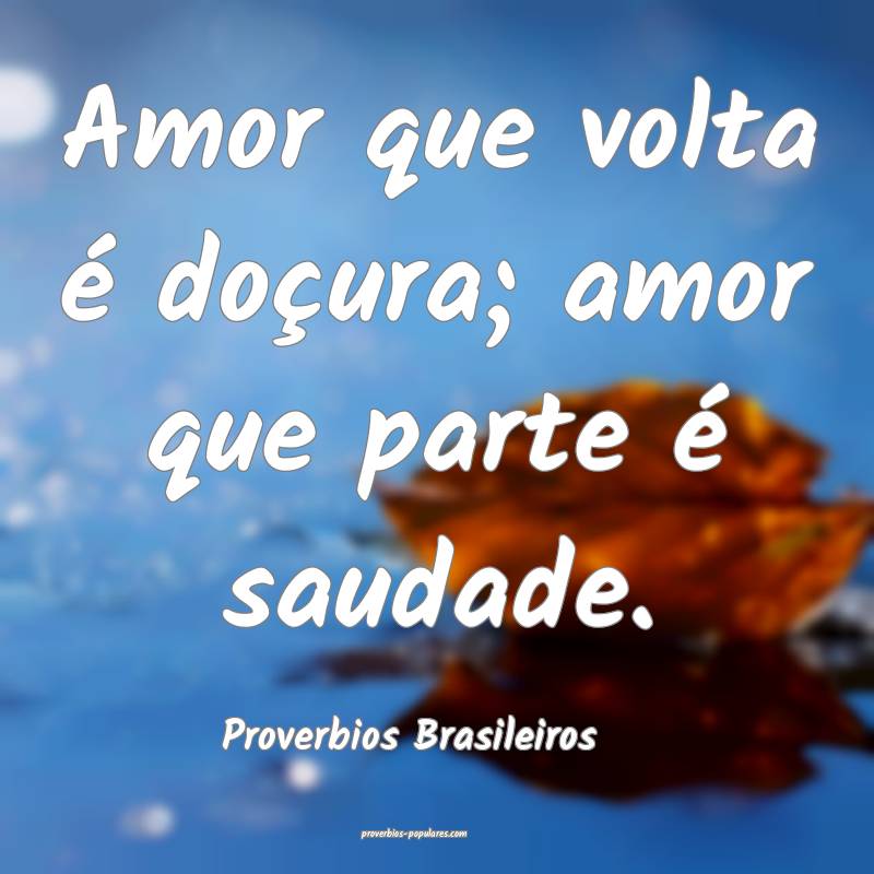 Amor que volta é doçura; amor que parte é saudade.
...